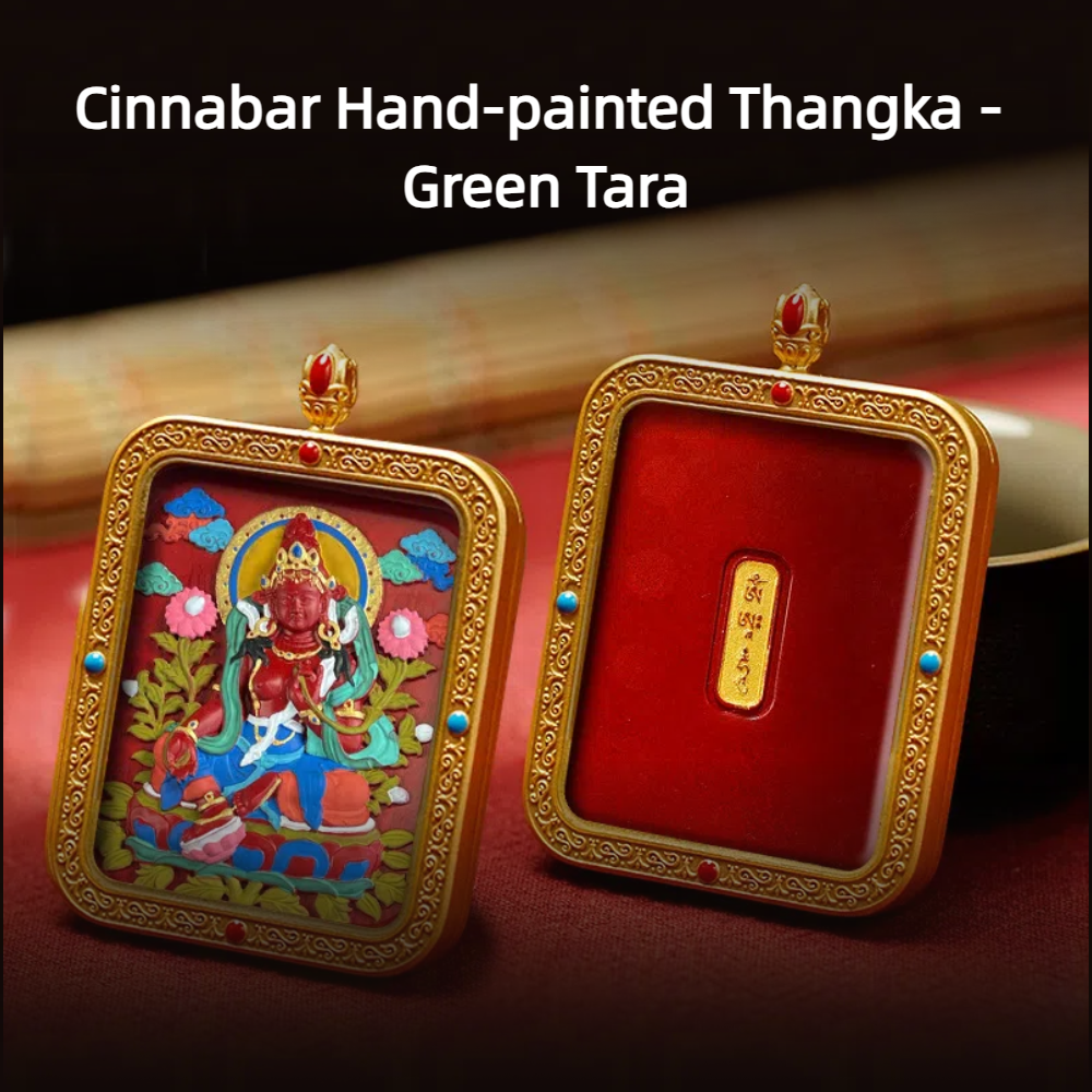 Cinnabar Hand-painted Thangka - Green Tara