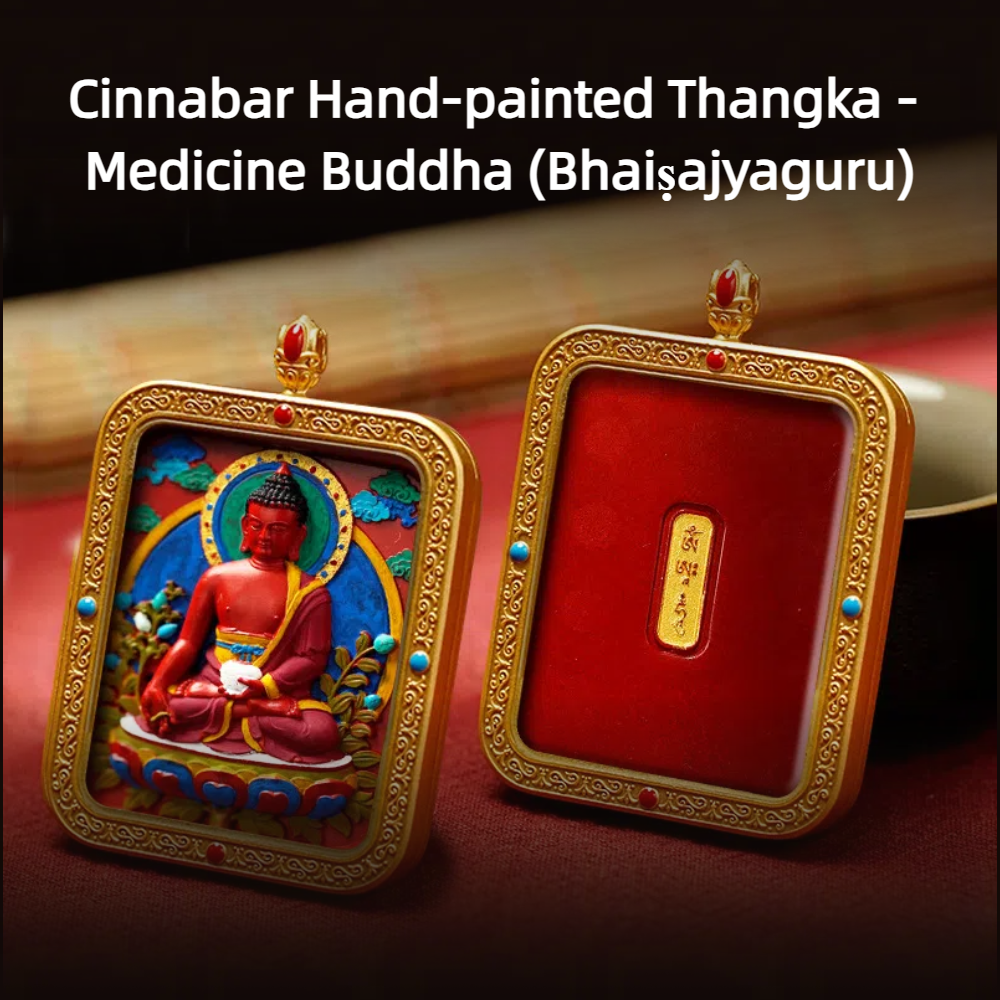 Cinnabar Hand-painted Thangka - Medicine Buddha (Bhaiṣajyaguru)