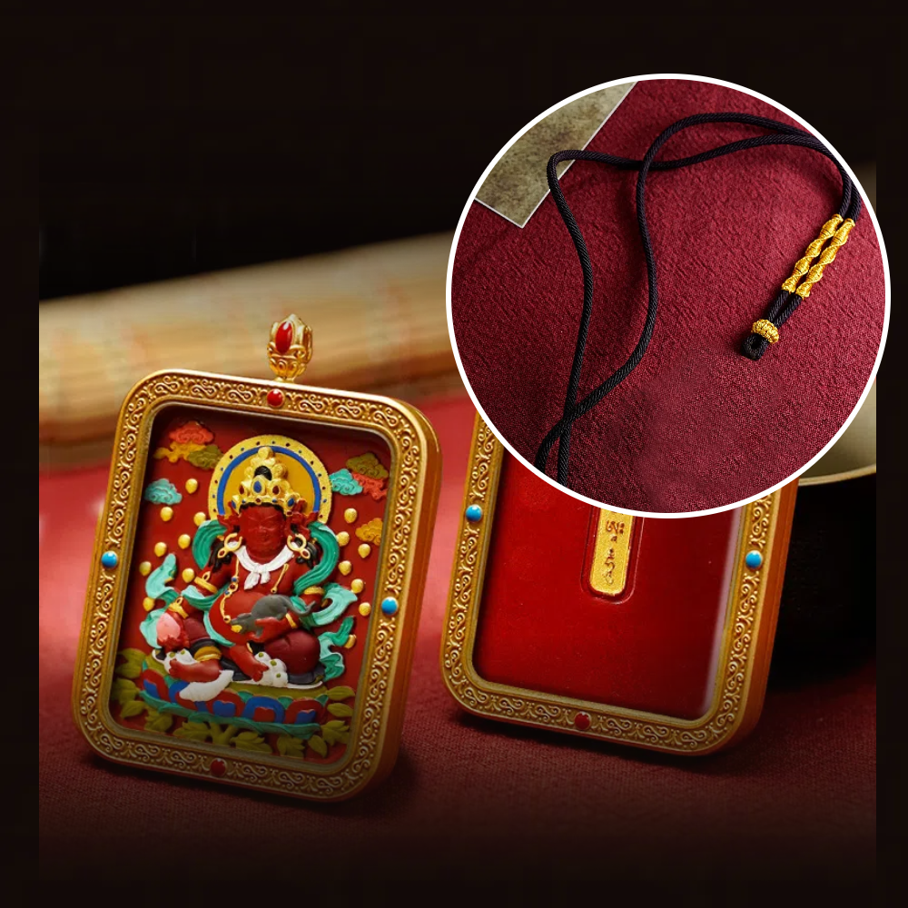 Cinnabar Hand-painted Thangka - Yellow Jambhala