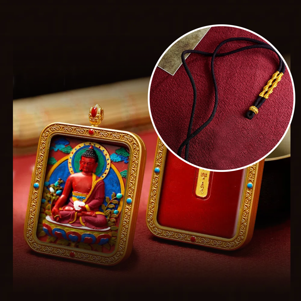 Cinnabar Hand-painted Thangka - Medicine Buddha (Bhaiṣajyaguru)