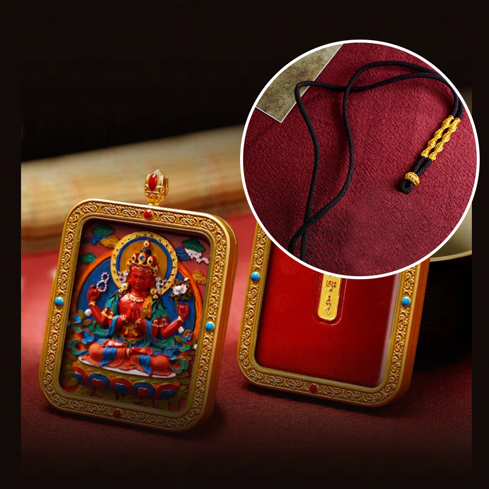 Cinnabar Hand-painted Thangka - Zodiac Guardian Four-Armed Guanyin