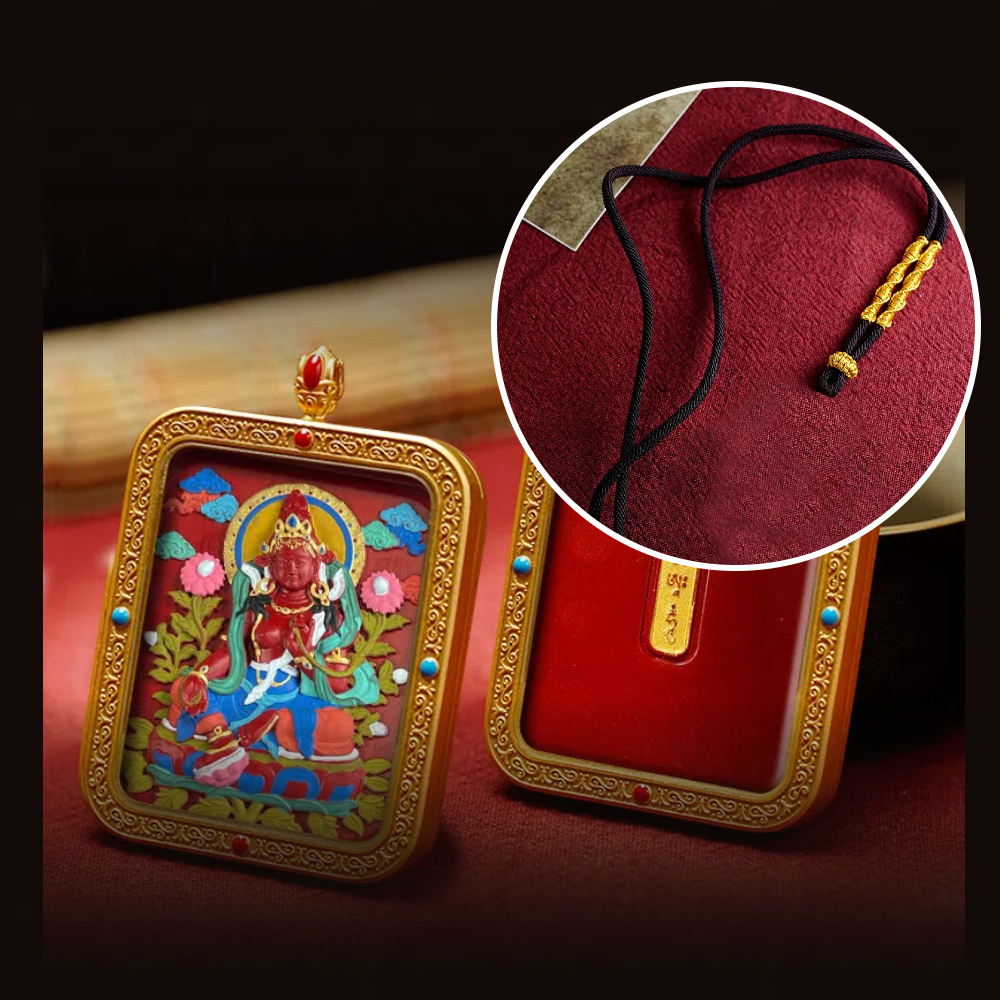 Cinnabar Hand-painted Thangka - Green Tara