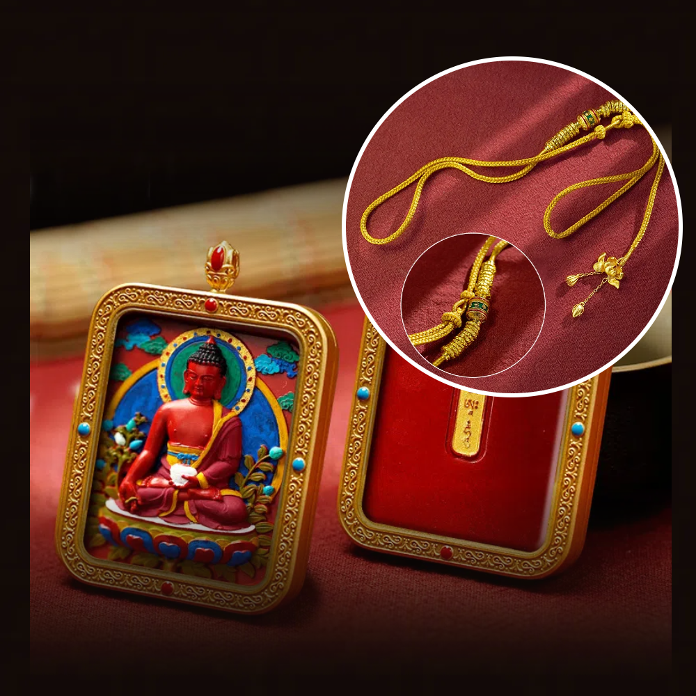 Cinnabar Hand-painted Thangka - Medicine Buddha (Bhaiṣajyaguru)
