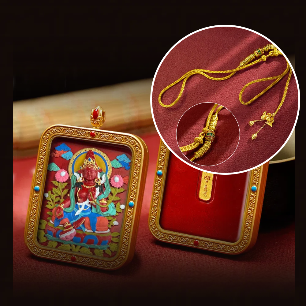 Cinnabar Hand-painted Thangka - Green Tara