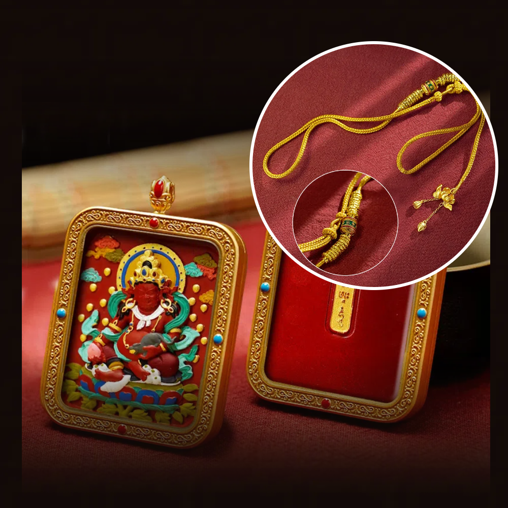 Cinnabar Hand-painted Thangka - Yellow Jambhala
