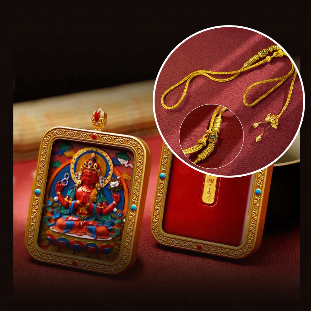 Cinnabar Hand-painted Thangka - Zodiac Guardian Four-Armed Guanyin