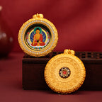 Brass Blue Feather Circular Painted Tsha Tsha Pendant