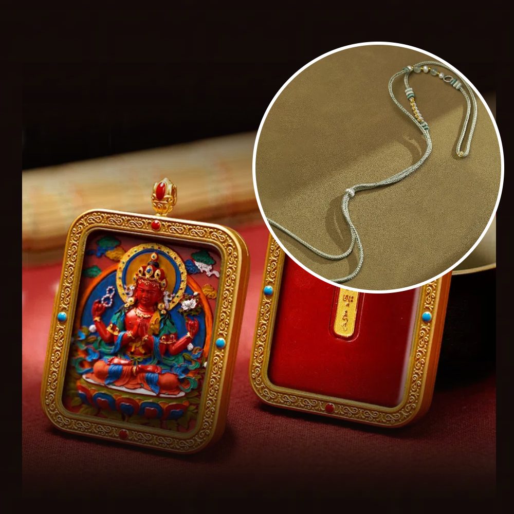 Cinnabar Hand-painted Thangka - Zodiac Guardian Four-Armed Guanyin