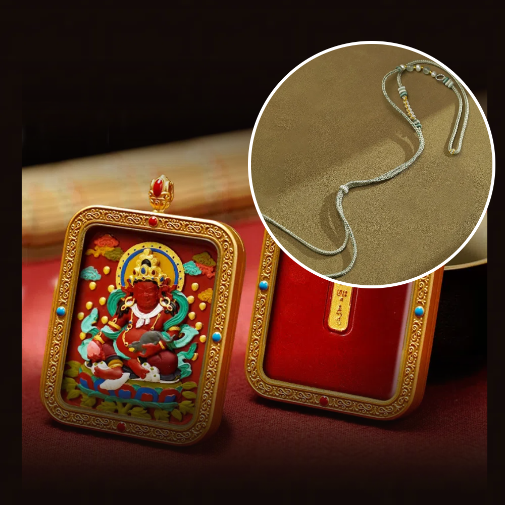 Cinnabar Hand-painted Thangka - Yellow Jambhala