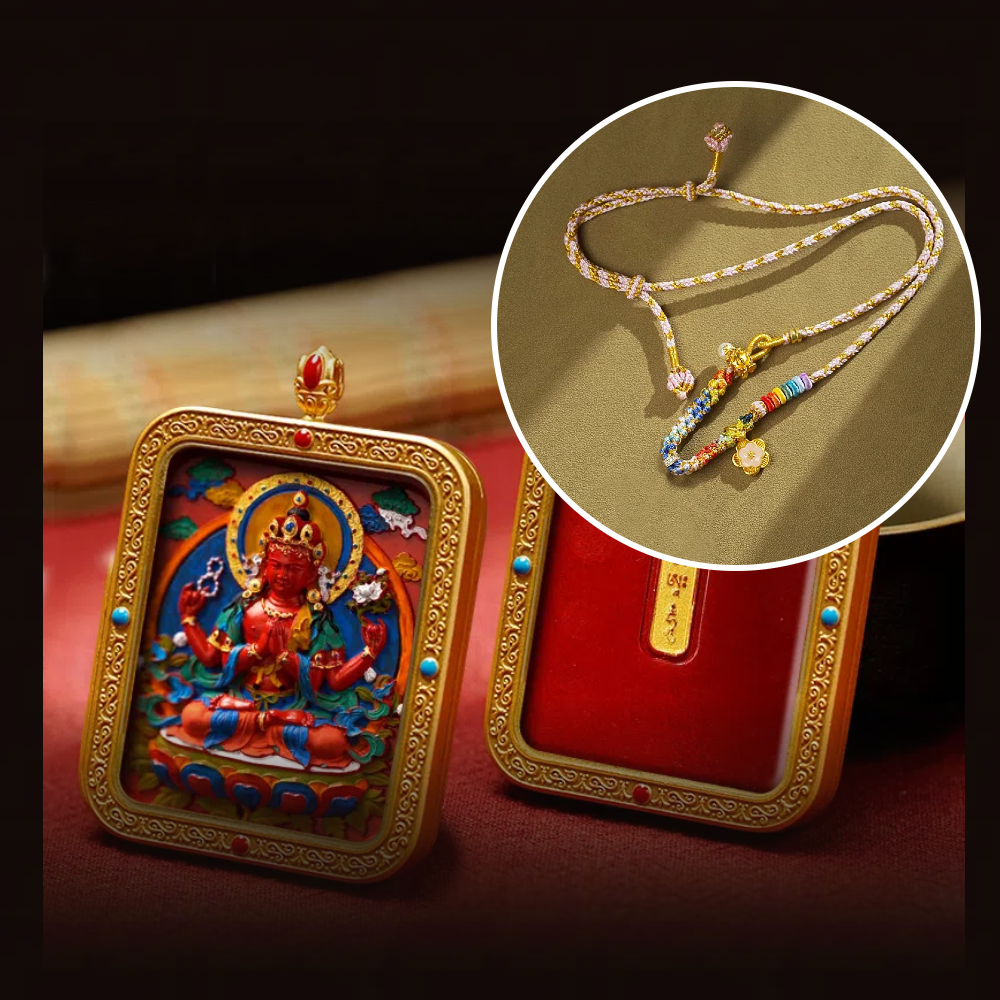 Cinnabar Hand-painted Thangka - Zodiac Guardian Four-Armed Guanyin