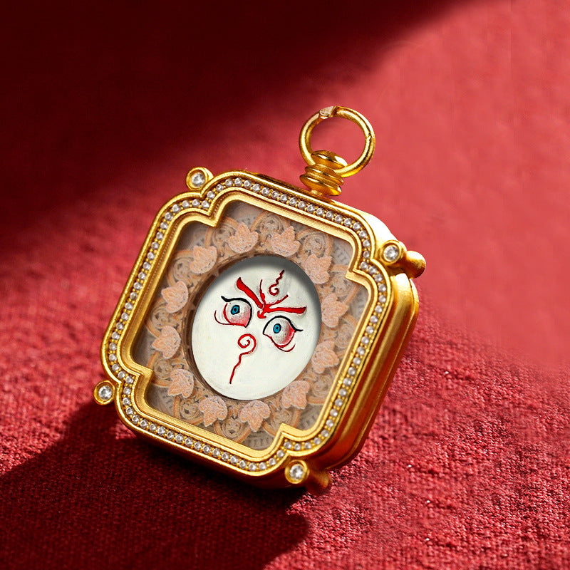 Brass and Black Jade Carved Thangka Pendant