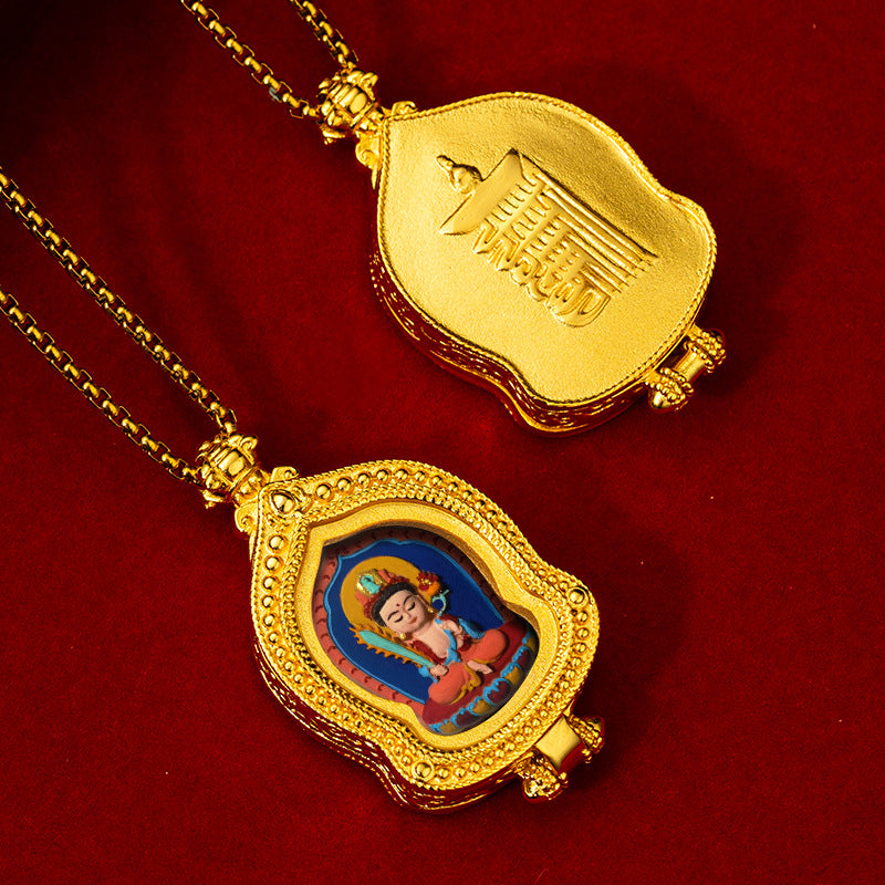 Brass Ru Tang Ten Auspicious Forms Painted Tsa Tsa Pendant (with Chain)