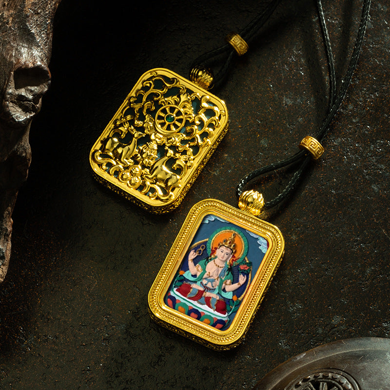 Brass Shrine · Hearing Small Gold Brick Hand-painted Tsa Tsa Box (with Chain)