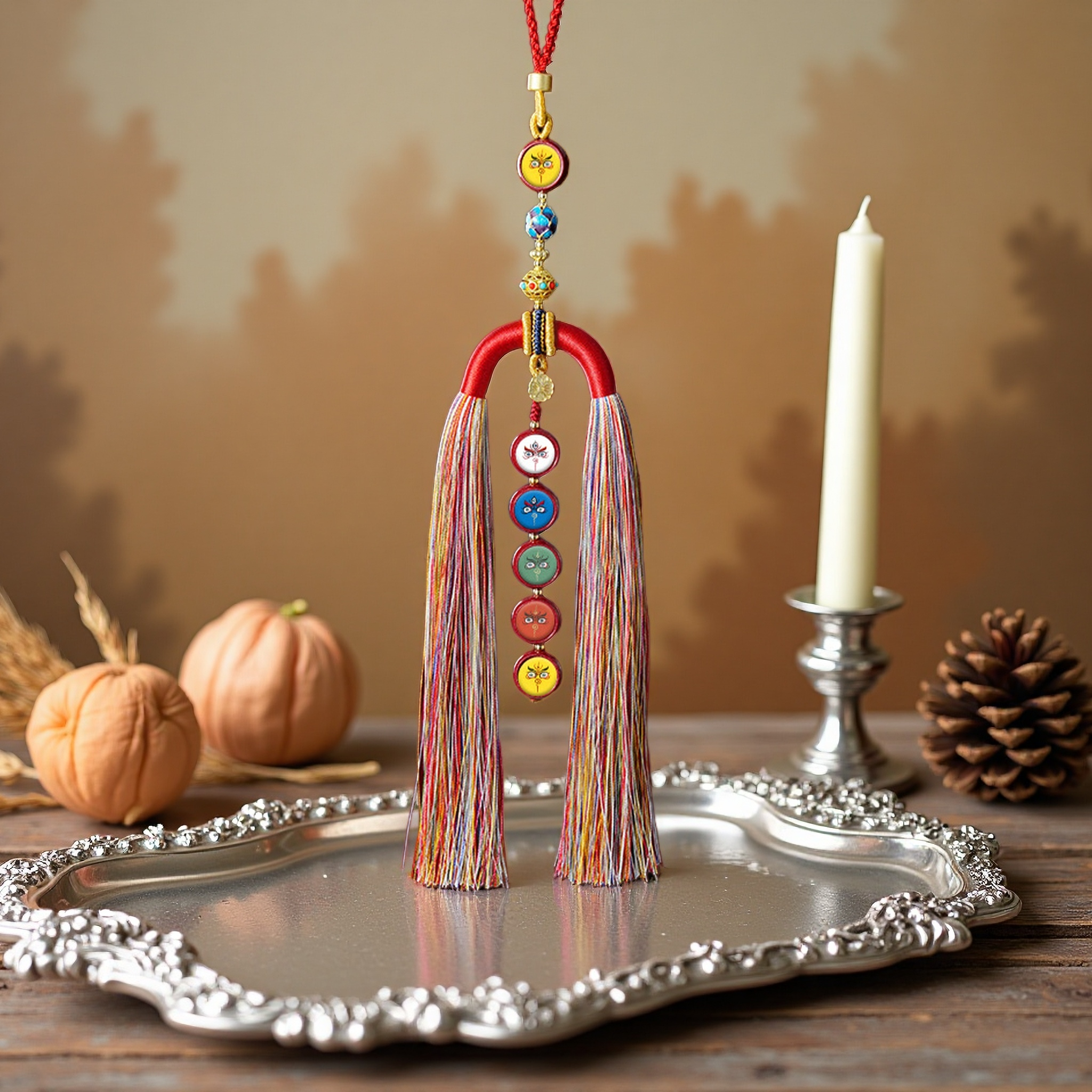 Cinnabar Five-Way Fortune Car Hanging Ornament