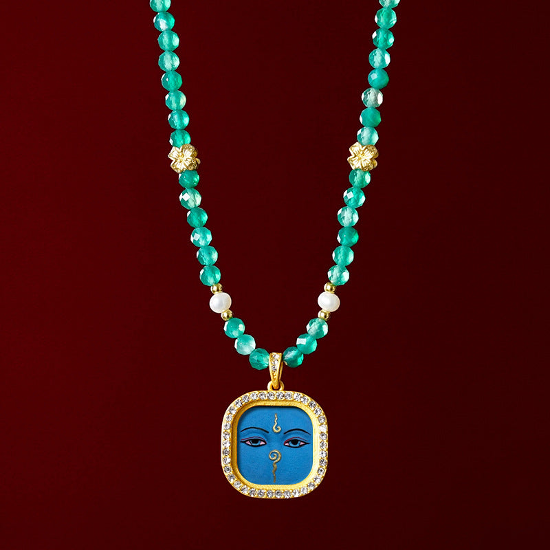 Diamond-encrusted Brass Qingyun Pendant Necklace