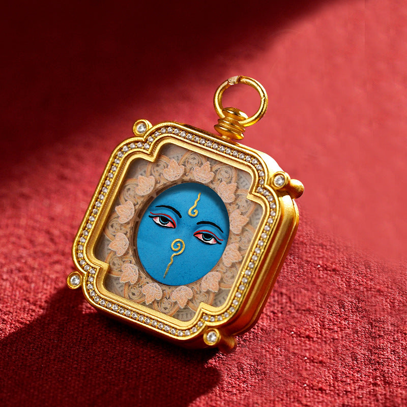 Brass and Black Jade Carved Thangka Pendant