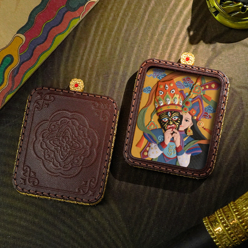 3D Painted Handmade Leather Shell Blessing Thangka Pendant