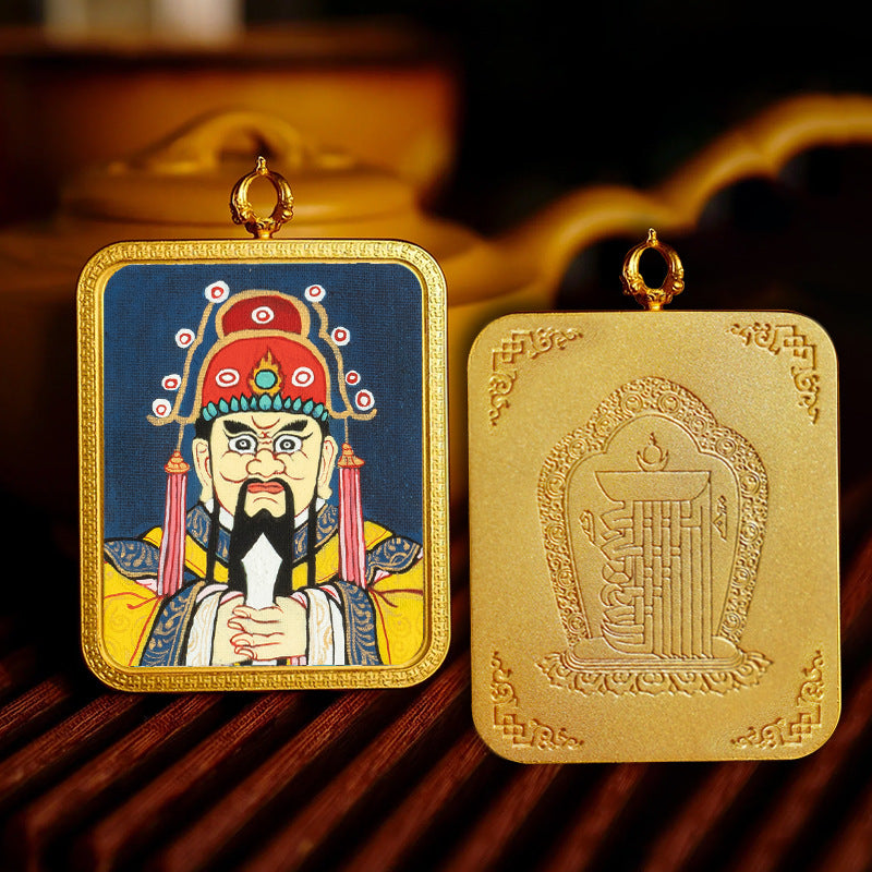 Brass Peace Talisman Rectangular 4*5cm Gold-traced Canvas Thangka