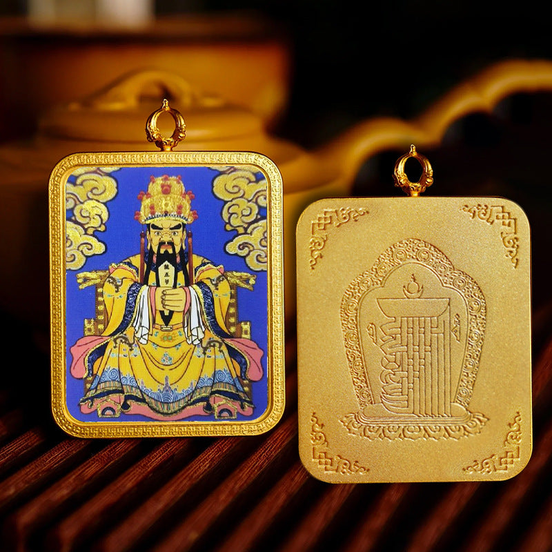 Brass Peace Talisman Rectangular 4*5cm Gold-traced Canvas Thangka