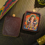 3D Painted Handmade Leather Shell Blessing Thangka Pendant