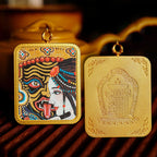 Brass Peace Talisman Rectangular 4*5cm Gold-traced Canvas Thangka