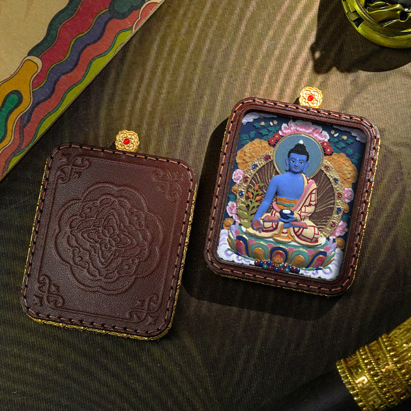 3D Painted Handmade Leather Shell Blessing Thangka Pendant