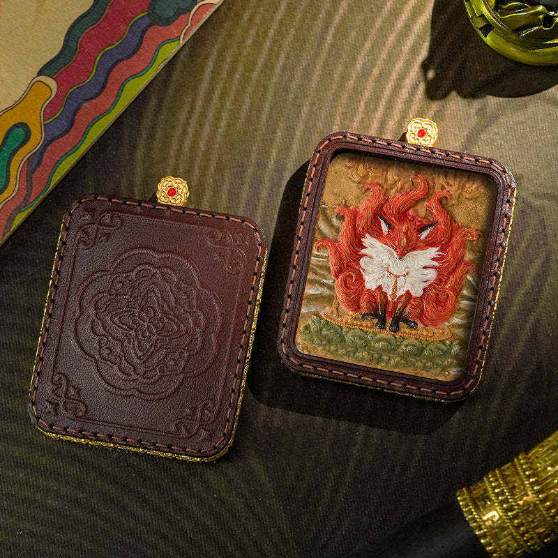 3D Painted Handmade Leather Shell Blessing Thangka Pendant