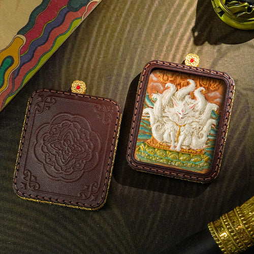 3D Painted Handmade Leather Shell Blessing Thangka Pendant