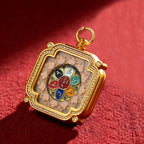 Brass and Black Jade Carved Thangka Pendant