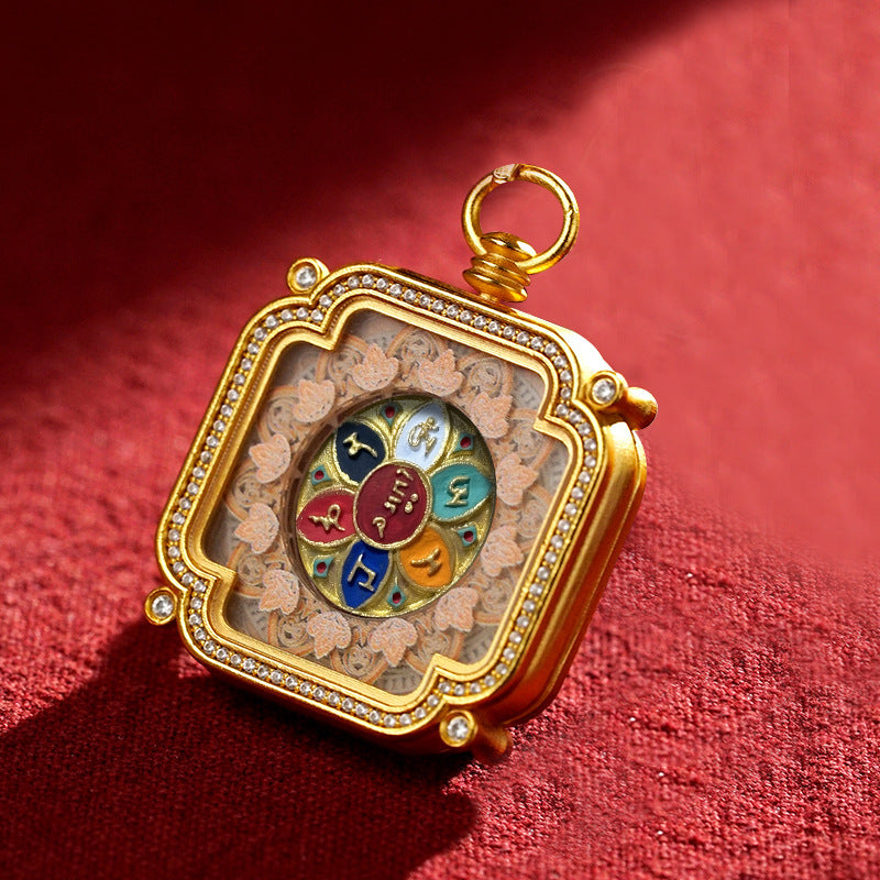 Brass and Black Jade Carved Thangka Pendant