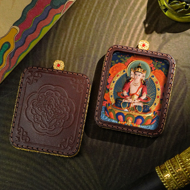 3D Painted Handmade Leather Shell Blessing Thangka Pendant