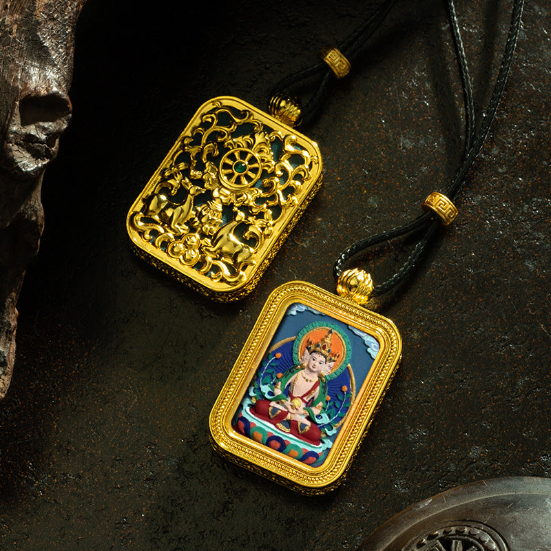 Brass Shrine · Hearing Small Gold Brick Hand-painted Tsa Tsa Box (with Chain)