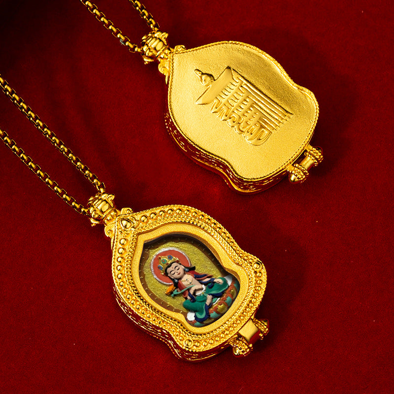 Brass Ru Tang Ten Auspicious Forms Painted Tsa Tsa Pendant (with Chain)