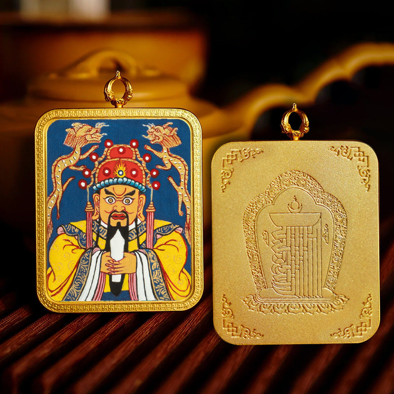 Brass Peace Talisman Rectangular 4*5cm Gold-traced Canvas Thangka