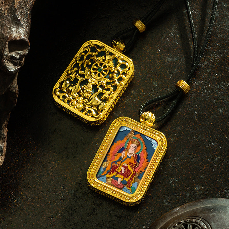 Brass Shrine · Hearing Small Gold Brick Hand-painted Tsa Tsa Box (with Chain)