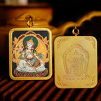 Brass Peace Talisman Rectangular 4*5cm Gold-traced Canvas Thangka