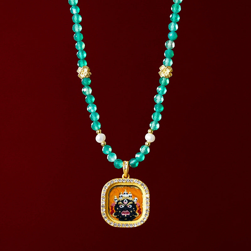 Diamond-encrusted Brass Qingyun Pendant Necklace