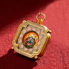 Brass and Black Jade Carved Thangka Pendant