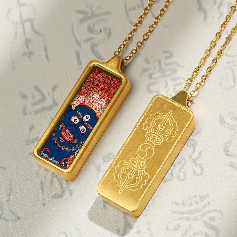 Hand-painted Mini Rectangular 30*10mm Replica Thangka Painting Box (with Chain)