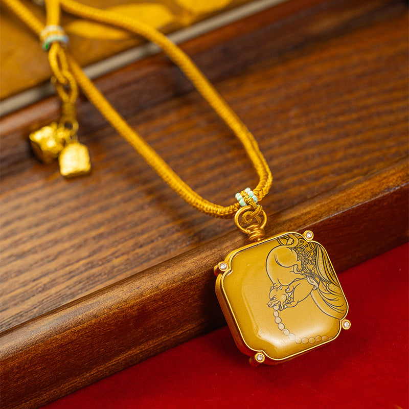 Brass and Black Jade Square Painted Caishen Tsa Tsa Box