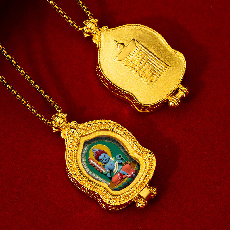 Brass Ru Tang Ten Auspicious Forms Painted Tsa Tsa Pendant (with Chain)