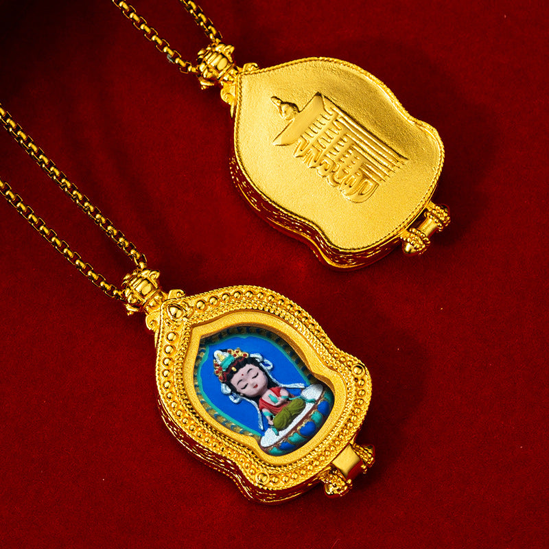 Brass Ru Tang Ten Auspicious Forms Painted Tsa Tsa Pendant (with Chain)