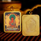 Brass Peace Talisman Rectangular 4*5cm Gold-traced Canvas Thangka