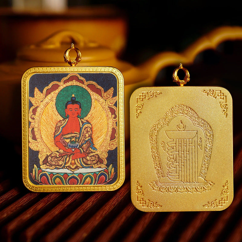 Brass Peace Talisman Rectangular 4*5cm Gold-traced Canvas Thangka