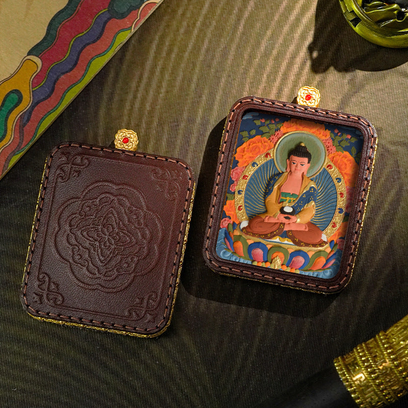3D Painted Handmade Leather Shell Blessing Thangka Pendant