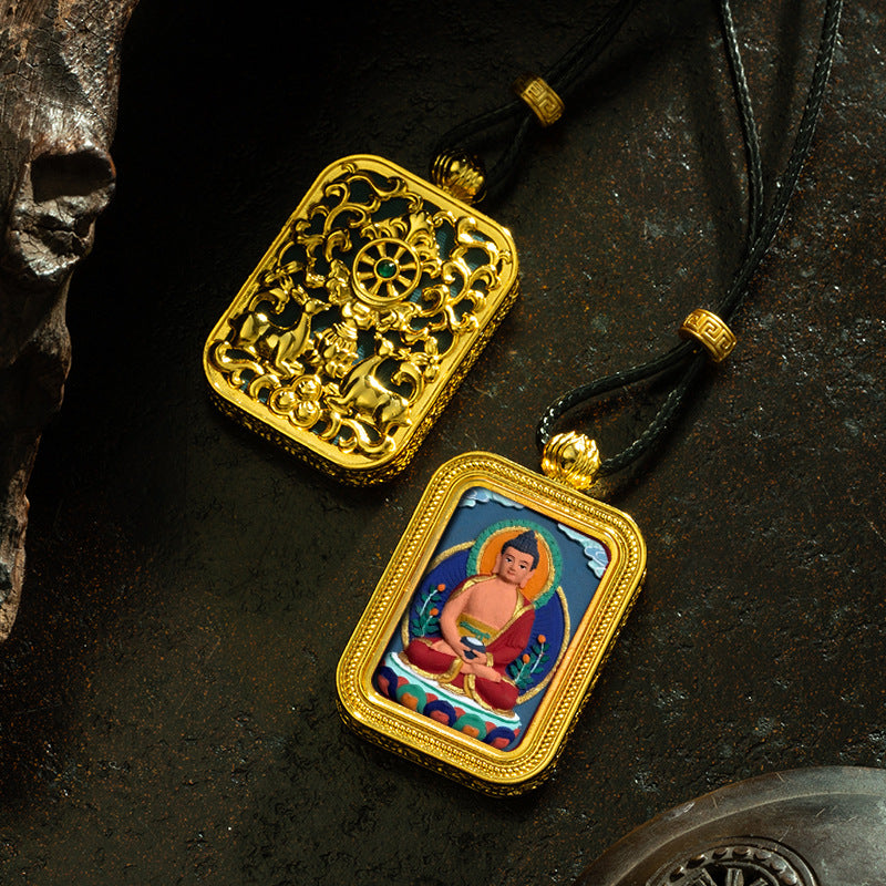 Brass Shrine · Hearing Small Gold Brick Hand-painted Tsa Tsa Box (with Chain)