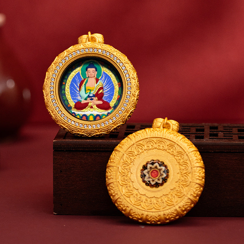 Brass Blue Feather Circular Painted Tsha Tsha Pendant
