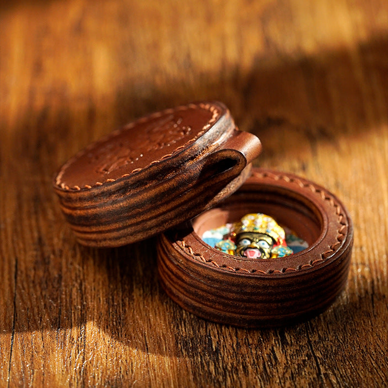 Three-dimensional relief circular leather shell Thangka pendant