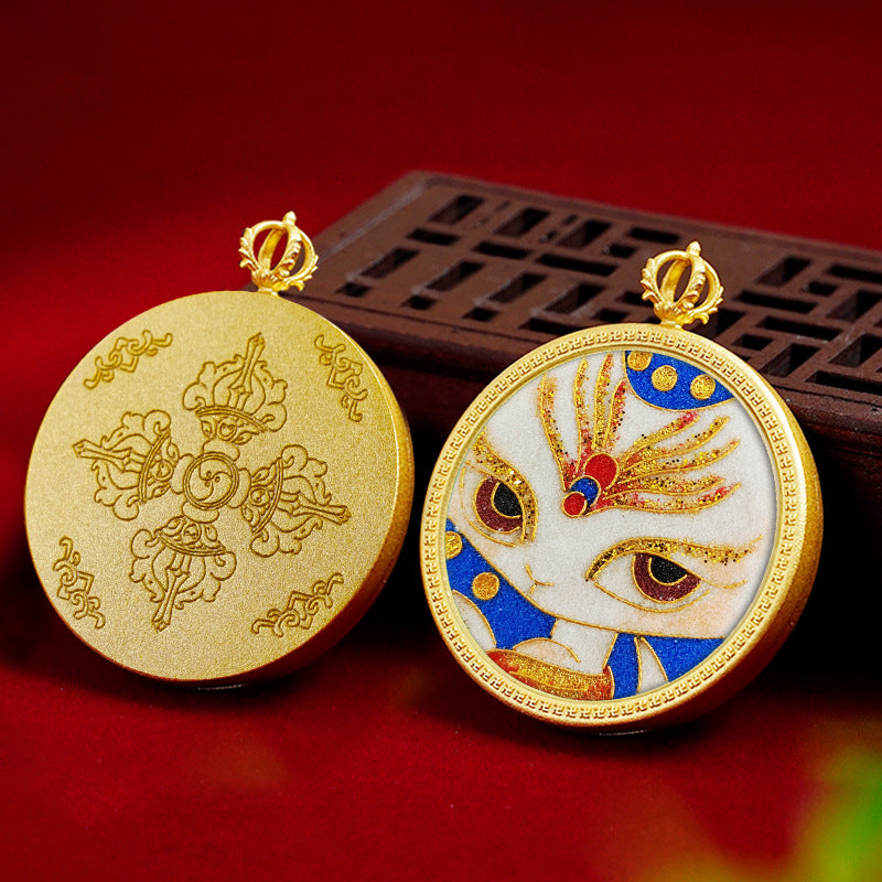Brass Round Card Case Pendant 35mm (Brass Painting Case) - Cloisonné Thangka with Copper Base