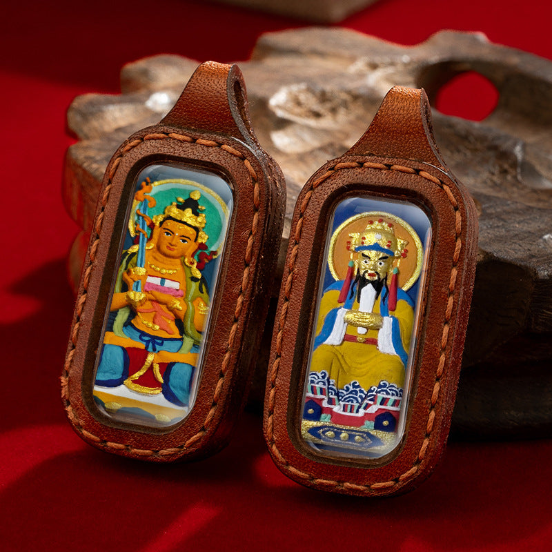 Thangka hand-painted by professional Tibetan masters on both sides of the shell